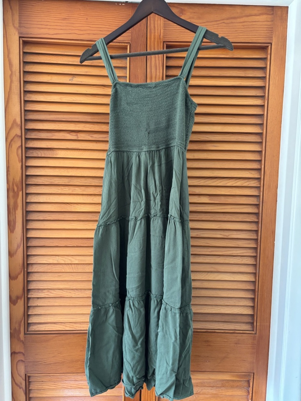 SHEIN Olive Green Smocked Tiered Maxi Dress